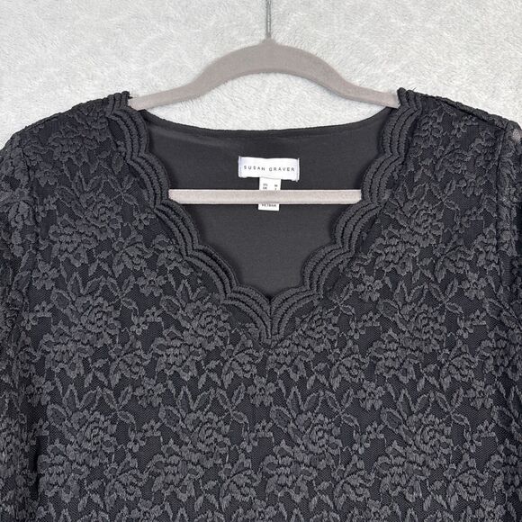 Susan Graver Crochet Lace Top Womens Medium Black Grunge Whimsigoth Witchy Vamp - Picture 2 of 12